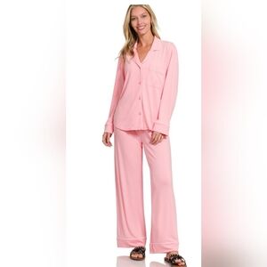 Pink  Classic Button down Pajama Set